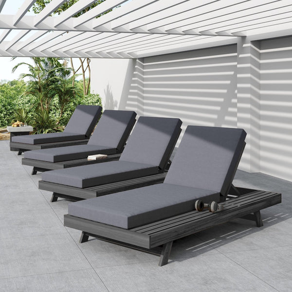 English Elm Lounge Chaise Outdoor Acacia Wood Slatted Frame with Water Resistant Cushion Resort Style Black,Dark Grey N770P442B429CUSHDGRY