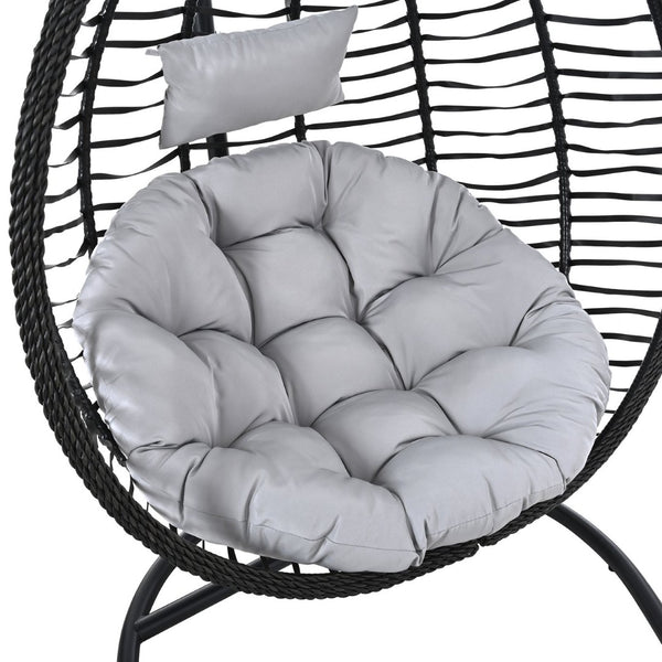 English Elm U_style Wicker Hanging Egg Chair with Stand Foldable Indoor Outdoor Swing Seat Black+ Gray N711P389502E