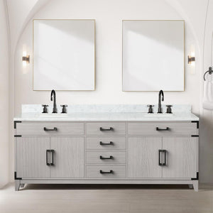 English Elm White Oak Double Bath Vanity - 84" W Solid Wood With Soft-Close Drawers & Ample Storage Space B2731P259982-GIGA