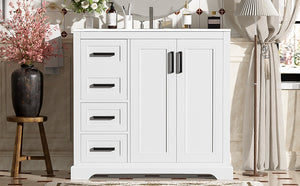 English Elm 36" Modern Bathroom Vanity with Ceramic Sink, Soft-Close Doors, 3 Drawers & Ample Storage for Small Baths White N729P280194K