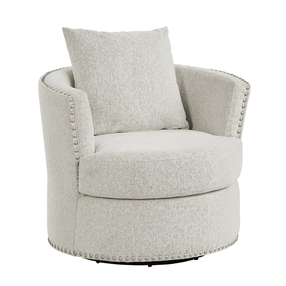 English Elm Living Room Chair Morelia Swivel Chenille with Nailhead Trim, Loose Back Cushions & Solid Wood Base Beige 34.75 L x 33 W x 29 H B011P321290