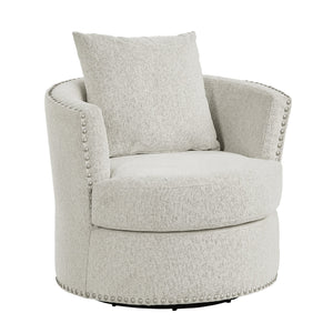 English Elm Living Room Chair Morelia Swivel Chenille with Nailhead Trim, Loose Back Cushions & Solid Wood Base Beige 34.75 L x 33 W x 29 H B011P321290