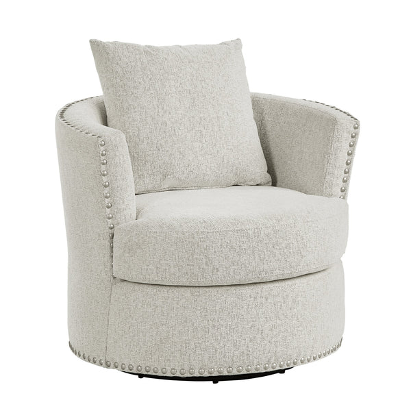 English Elm Living Room Chair Morelia Swivel Chenille with Nailhead Trim, Loose Back Cushions & Solid Wood Base Beige 34.75 L x 33 W x 29 H B011P321290