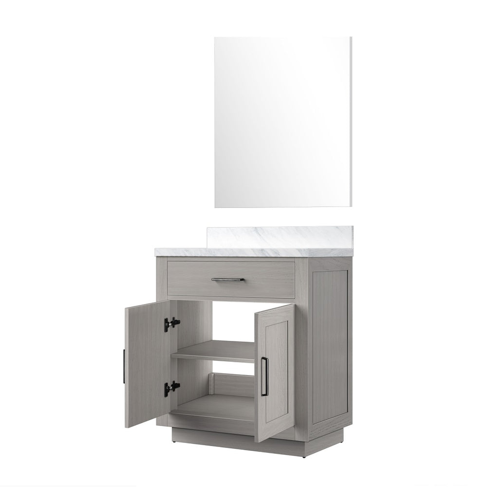 English Elm White Oak Single Bath Vanity Set With Carrara Marble Top & Frameless Mirror - Elegant Storage Solution B2731S01394-GIGA
