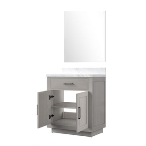 English Elm White Oak Single Bath Vanity Set With Carrara Marble Top & Frameless Mirror - Elegant Storage Solution B2731S01394-GIGA