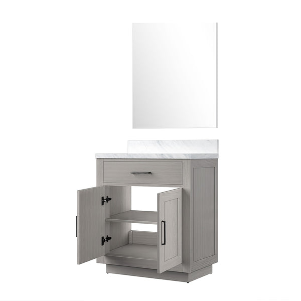 English Elm White Oak Single Bath Vanity Set With Carrara Marble Top & Frameless Mirror - Elegant Storage Solution B2731S01394-GIGA