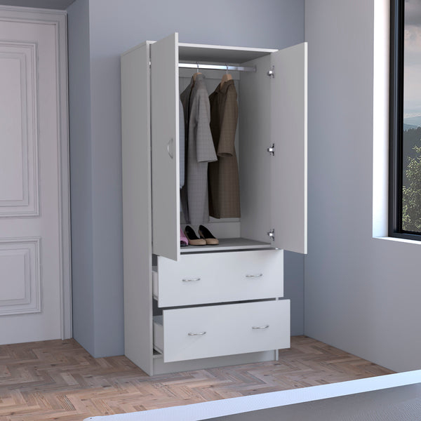 English Elm Taly Spacious 2-Door 2-Drawer Armoire with Laminated Particle Board Construction and Ample Storage Space White 35.4 L x 23.6 W x 5.9 H B070S00237