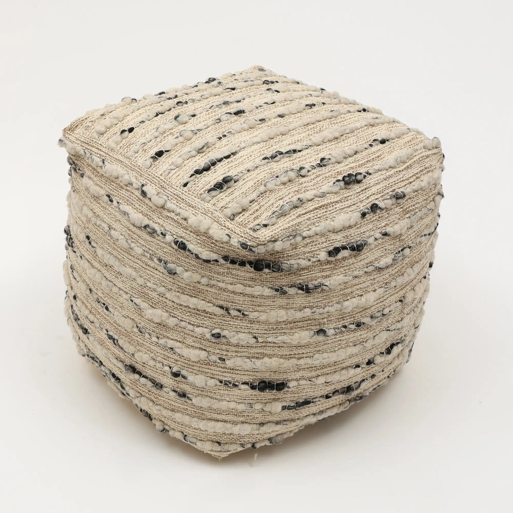 English Elm Neutral Retreat Pouf 18"x18" Beige Cotton Accent Ottoman - Lightweight Seating, Footrest & Texture Decor B346P320745