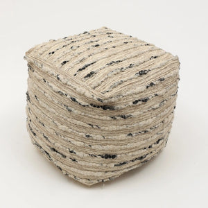 English Elm Neutral Retreat Pouf 18"x18" Beige Cotton Accent Ottoman - Lightweight Seating, Footrest & Texture Decor B346P320745