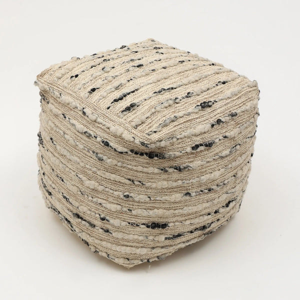 English Elm Neutral Retreat Pouf 18"x18" Beige Cotton Accent Ottoman - Lightweight Seating, Footrest & Texture Decor B346P320745