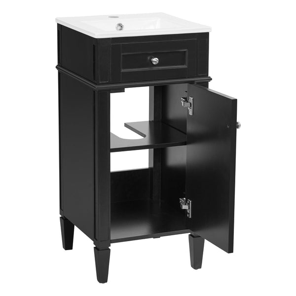 English Elm 16-inch French Style Freestanding Vanity Set with Ceramic Sink and Soft Close Cabinet Black N710P405388B