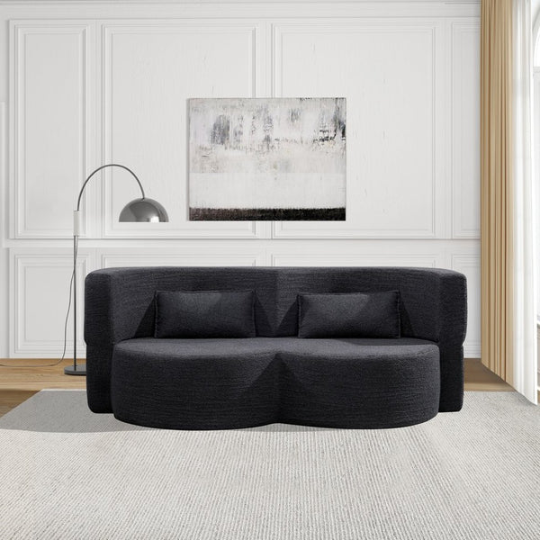 English Elm Folding Floor Futon Sofa Sleeper in Plush Teddy Velvet for Studio or Guest Rooms Black W3739P368635