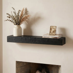 English Elm 48'' Solid Fir Wood Floating Mantel Shelf Farmhouse Style for Living Room Walls Black W2640P386614