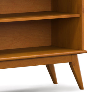 English Elm Draper Teak Low Bookcase – Solid Rubberwood, 4 Open Shelves, Mid-Century Tapered Legs, Anti-Tip B136P238603