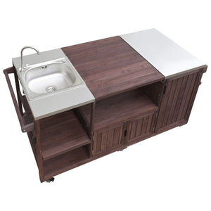 English Elm K&k Solid Fir Outdoor Kitchen Island with Sink Stainless Steel Top and Grill Cutout Brown N707S000022Z