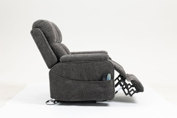 English Elm Oversized Power Lift Recliner with Heat Massage Lay Flat Design and Usb Charging Port Grey W547S00080