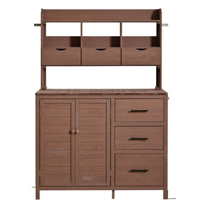 English Elm (with Hutch) Topamx Solid Fir Potting Bench Patio Workstation Spice Rack Drawer Brown N717P404331D