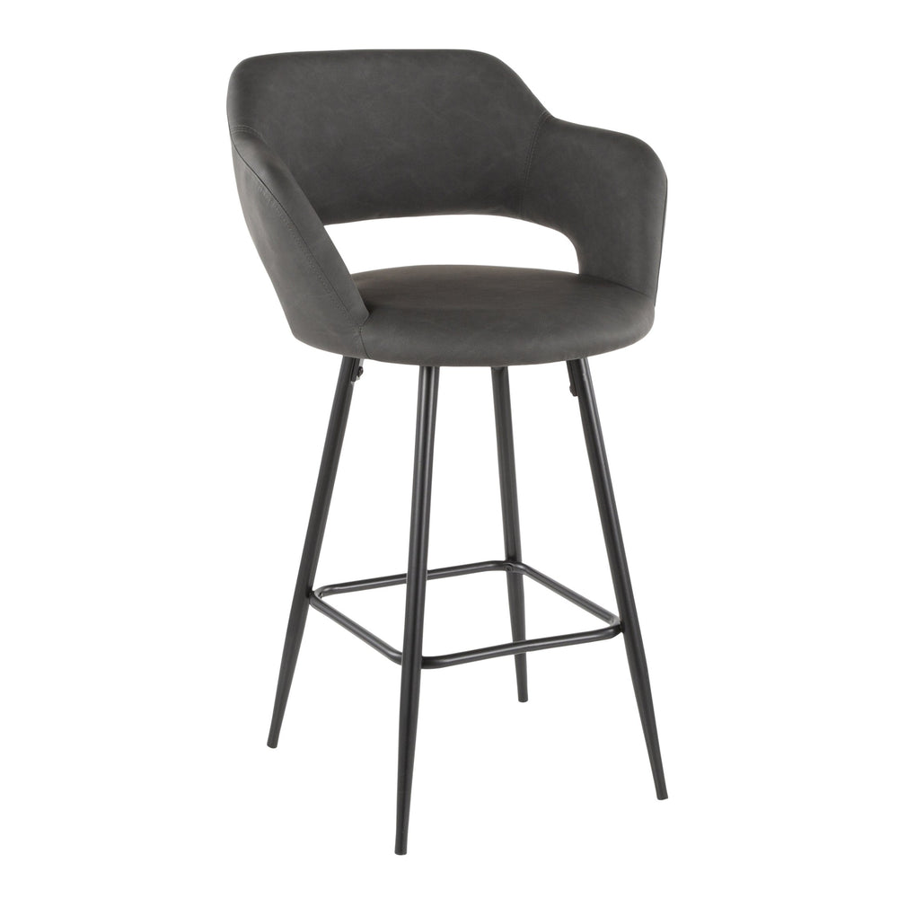 English Elm Margarite Contemporary Counter Stools Set Of 2 In Grey Faux Leather & Black Metal - Ergonomic Design B202P222356