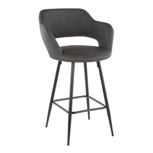 English Elm Margarite Contemporary Counter Stools Set Of 2 In Grey Faux Leather & Black Metal - Ergonomic Design B202P222356
