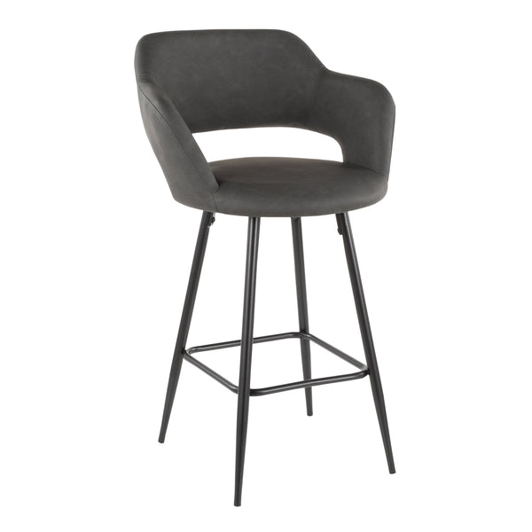 English Elm Margarite Contemporary Counter Stools Set Of 2 In Grey Faux Leather & Black Metal - Ergonomic Design B202P222356