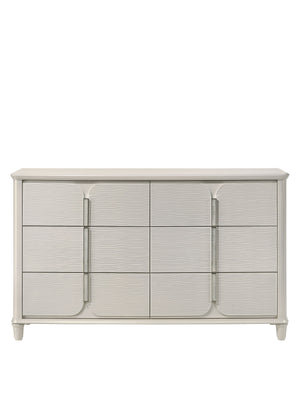 English Elm Laveda Pearl Finish Dresser with Six Spacious Drawers, Hidden Jewelry Tray, Durable Modern Design White 66 L x 21 W x 38 H B2726P269277