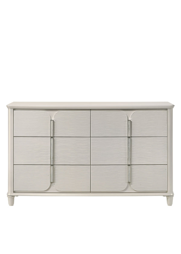English Elm Laveda Pearl Finish Dresser with Six Spacious Drawers, Hidden Jewelry Tray, Durable Modern Design White 66 L x 21 W x 38 H B2726P269277