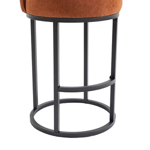 English Elm Counter Height Barstools Set of 2 Linen Upholstered Barrel Seat with Iron Legs Orange W395P410432