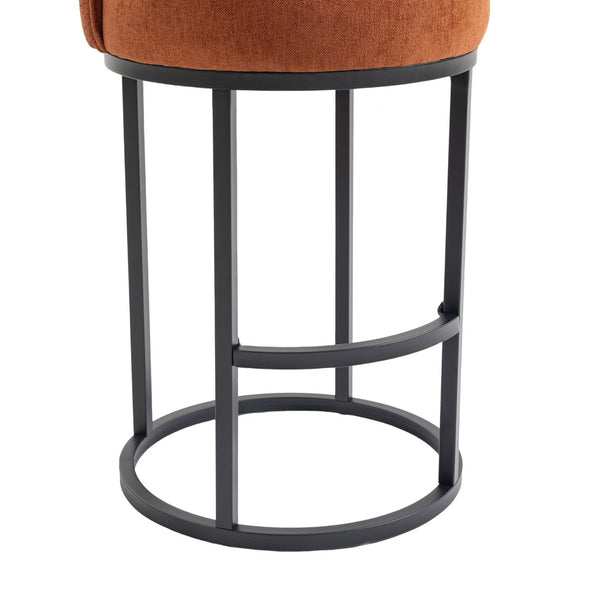 English Elm Counter Height Barstools Set of 2 Linen Upholstered Barrel Seat with Iron Legs Orange W395P410432