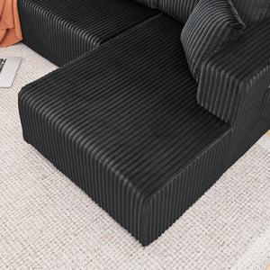 English Elm 132" U-shaped Modular Corduroy Sectional with Deep Foam Cushions for Living Room Black W5802S00001
