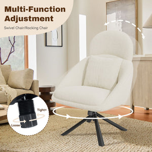 English Elm Modern Swivel Accent Chair with Adjustable Headrest, Oversized Corduroy Upholstered Rocking Recliner for Living Room Beige T3950P397486