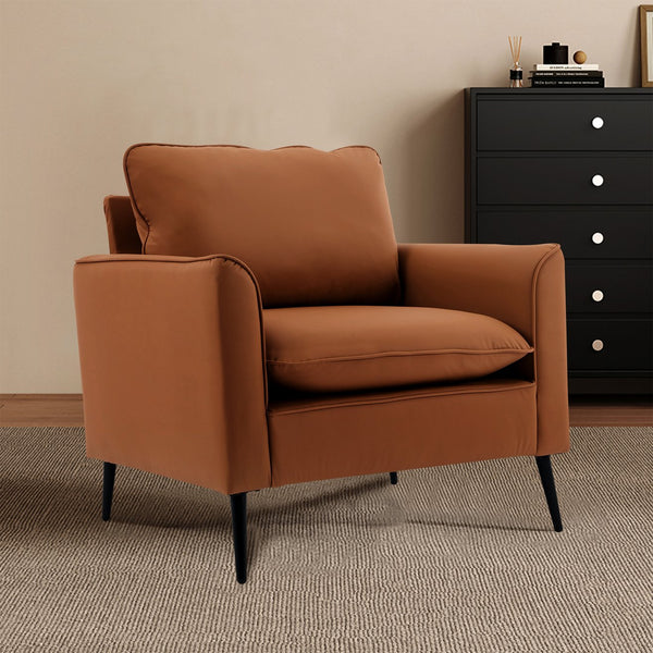 English Elm TS Cat paw leather upholstered sofa modern Nordic retro lounge chair with breathable faux-leather comfort pillows Brown W2311P345746