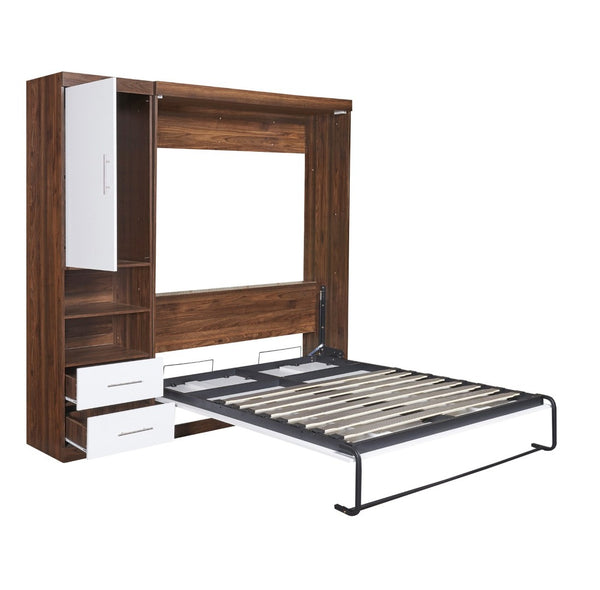 English Elm Full Size Murphy Wall Bed with Side Cabinet Space Saving Foldaway for Studio Rooms LP000691AAK-1