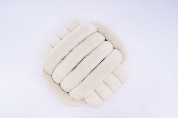 English Elm 060-Chenille Plush Knot Ottoman Stool with Foam Fill & Wooden Frame — Stylish, Comfortable Indoor Seat (No Assembly) Beige W527P239023