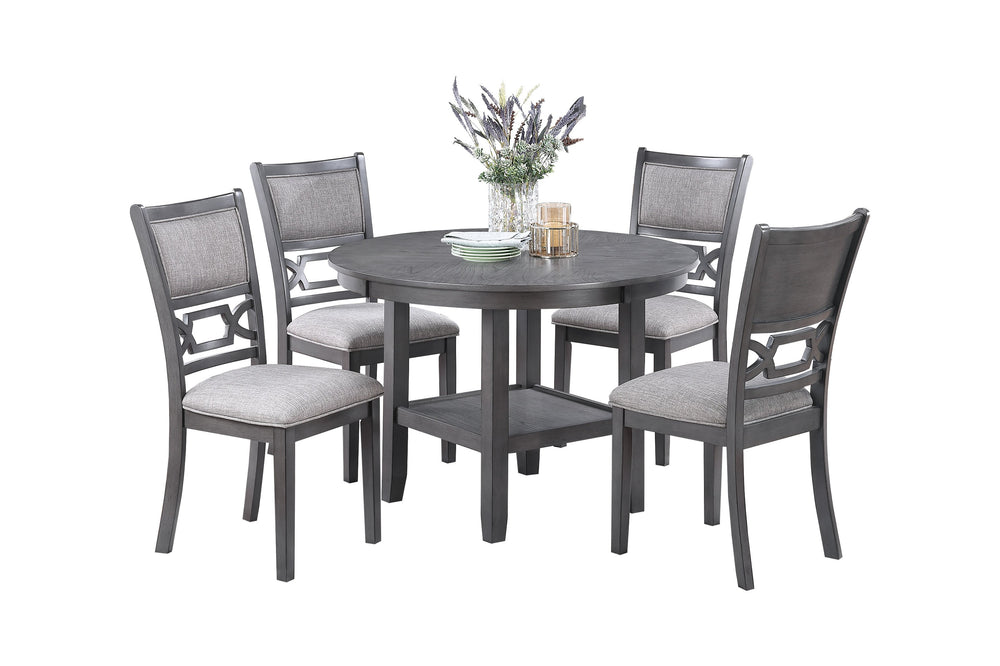 English Elm Gray Round 5-Piece Dining Set with Lower Shelf and Upholstered Chairs — Contemporary Charcoal Style Gray 45 L x 15 W x 46 H B011P373697
