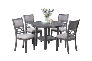 English Elm Gray Round 5-Piece Dining Set with Lower Shelf and Upholstered Chairs — Contemporary Charcoal Style Gray 45 L x 15 W x 46 H B011P373697