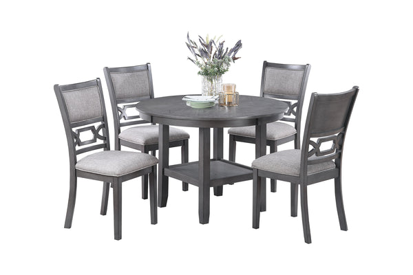 English Elm Gray Round 5-Piece Dining Set with Lower Shelf and Upholstered Chairs — Contemporary Charcoal Style Gray 45 L x 15 W x 46 H B011P373697
