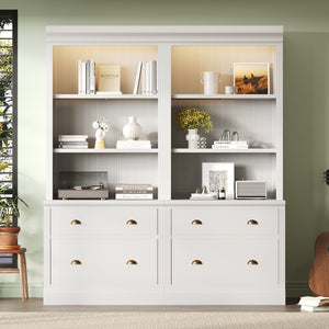 English Elm 83.4"Tall Modern Bookshelf Suite With Led Lighting, Drawers & Open Shelves For Stylish Storage Solutions N751S059420K