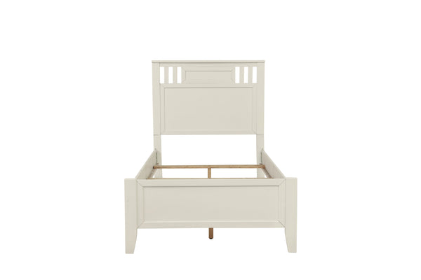 English Elm Simple Modern Full Size Bedframe with Carved Vertical Lines, Rubberwood MDF Construction, Elegant Design White 80 L x 8 W x 4 H B011S01986