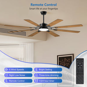 English Elm 72-Inch Modern 8-Blade Ceiling Fan with Quiet Reversible DC Motor, LED Light, Indoor/Outdoor Black W1340P346389