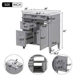 English Elm 30'' Modern Single Sink Vanity with Resin Basin Soft Close Drawers and Storage Cabinet SW000103AAE-2
