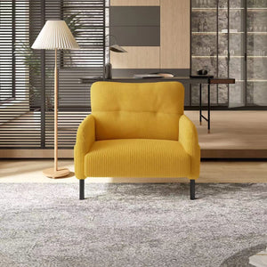English Elm UNITED Corduroy Accent Chair with Ergonomic Curve, High-Density Foam Seat & Dual Side Pockets for Cozy Living Spaces Yellow W1568P307260