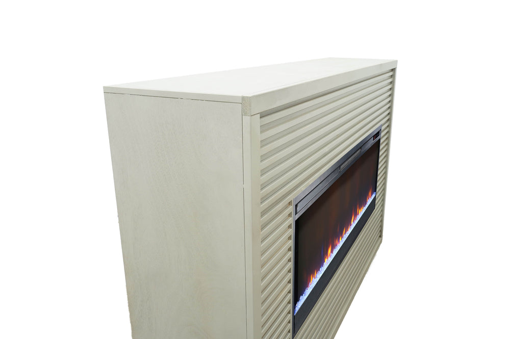 English Elm 62 Inch Fireplace Mantel with 42" Electric Insert, Poplar & Okume Veneer, Remote, Heats 400 Sq Ft Beige B108P255367