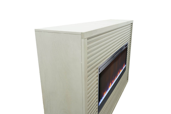 English Elm 62 Inch Fireplace Mantel with 42" Electric Insert, Poplar & Okume Veneer, Remote, Heats 400 Sq Ft Beige B108P255367