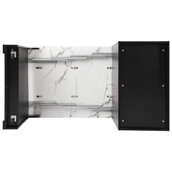 English Elm K&K Modern Extendable 59.5" Kitchen Island with Double-Sided Storage, Power Outlet & Casters Black N707S000017B