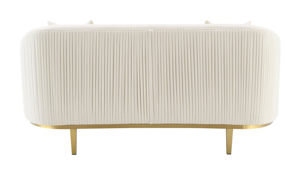 English Elm Martina Velvet Ivory Loveseat with 2 Accent Pillows – Full Foam, Wooden Frame, KD Metal Legs, 440lb Capacity B2726P357498