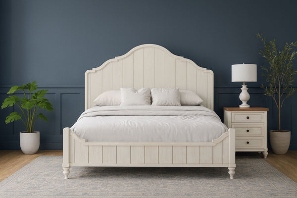 English Elm King Panel Bed with Elegant Transitional Styling, Solid Wood & MDF Frame, Centerpiece Bedroom Focal Point White 84.75 L x 48 W x 5 H B2699S00100
