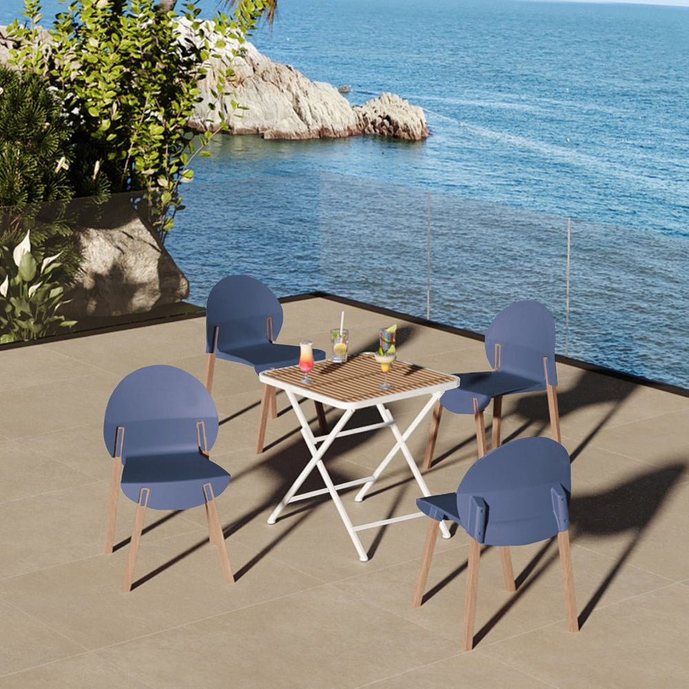English Elm 4-Pack Red Oak Leg Chairs and Folding PP Square Table — Ergonomic, Waterproof, Durable Patio Set Grey-Blue,khaki,White W3450S00033