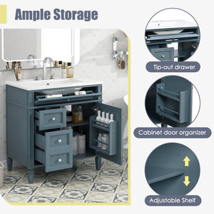 English Elm 30'' Modern Bathroom Vanity With Ceramic Sink, 3 Drawers & Cabinet Storage For Organized Elegance N710P206904M