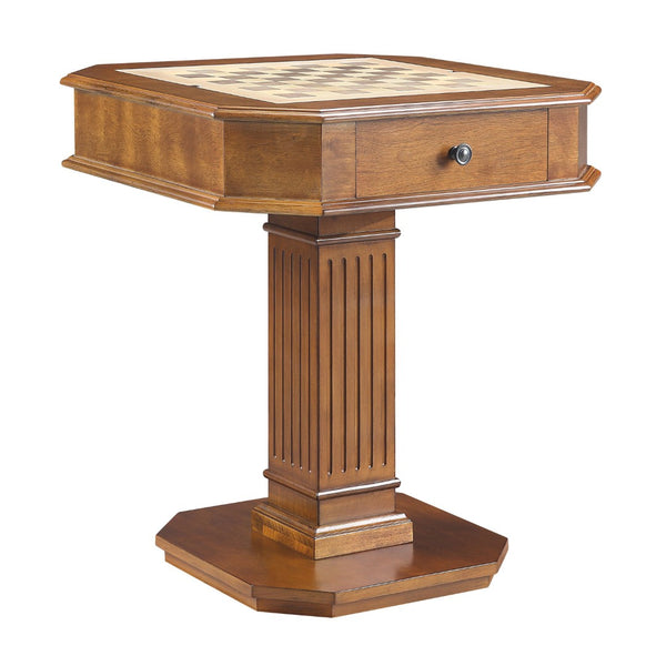English Elm Galini Walnut Pedestal Game Table with Reversible Chess Checkers Backgammon Tray B2726P269303
