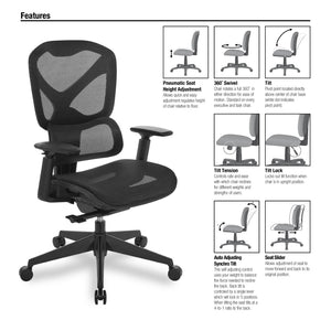 OSP Home Furnishings Mesh Back Ergonomic Manager Chair with Lumbar Support and Adjustable Arms for Office Use 71142M-3